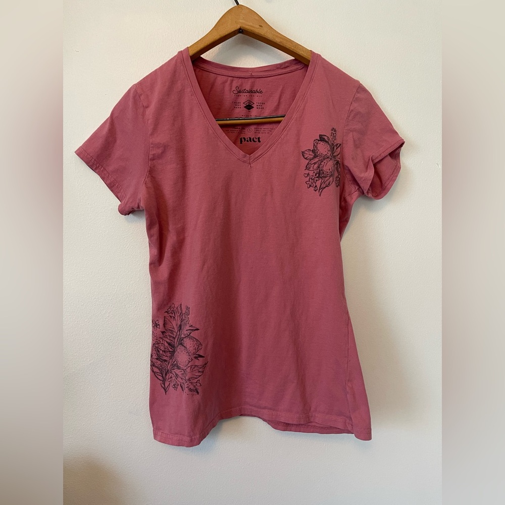 Fairy Grunge Pact Mauve Pink V-Neck Short Sleeve Floral Tattoo Custom Tee S